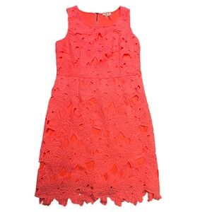 Soieblu Lace Overlay Sheath‎ Dress Coral Orange Sleeveless Zipper Front Size L